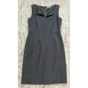 Max Mara Gray Split-Neck Shift Sheath Dress 100% Virgin Wool Lined SZ 44 US 10